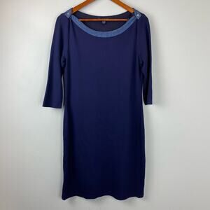 NEW Tommy Hilfiger Navy Blue Kint Nautical Boatneck Shirt Dress Medium